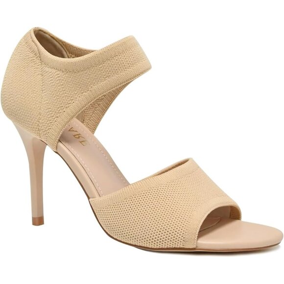 Apricot 3 Inches Peep Toe Synthetic Stiletto Stretchy Heeled Sandals for Women - Picture 2 of 10